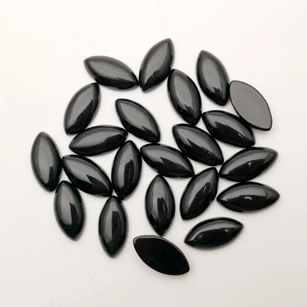 12pcs 10x20mm marquise horse eye flat black agates natural stone cabochon beads Necklace accessories Earrings no hole wholesale