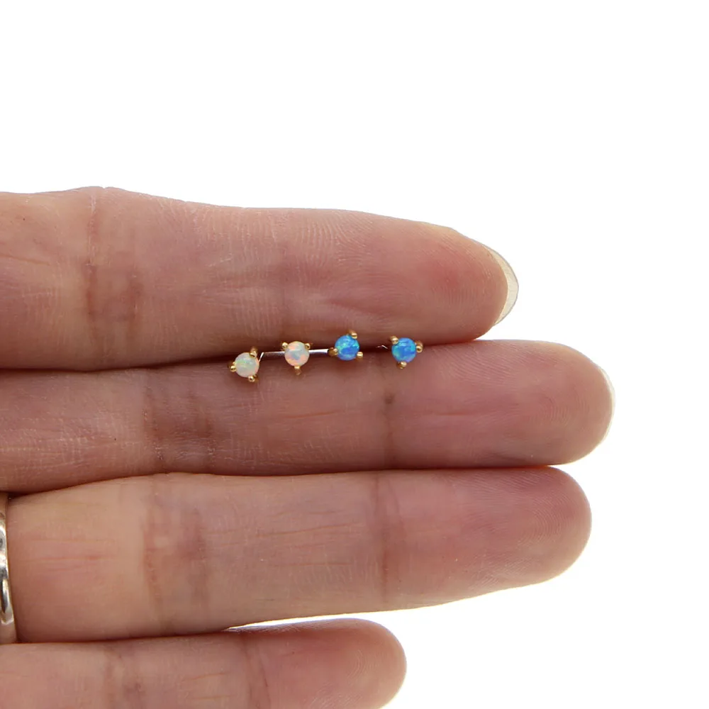 delicate 100% 925 silver opal stud earring white blue fire opal GEM multiple piercing girl women mini minimalist cute tiny earr