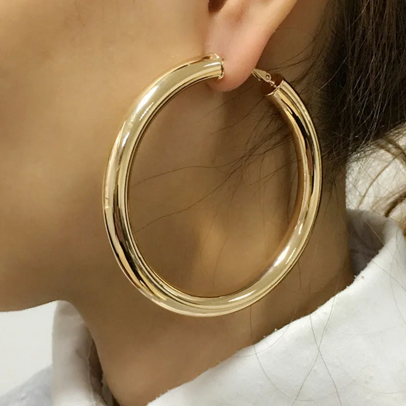 Large big Chunky thick hoop earrings for women night club party hyperbole earrings 70mm free shipping jewelry 2021