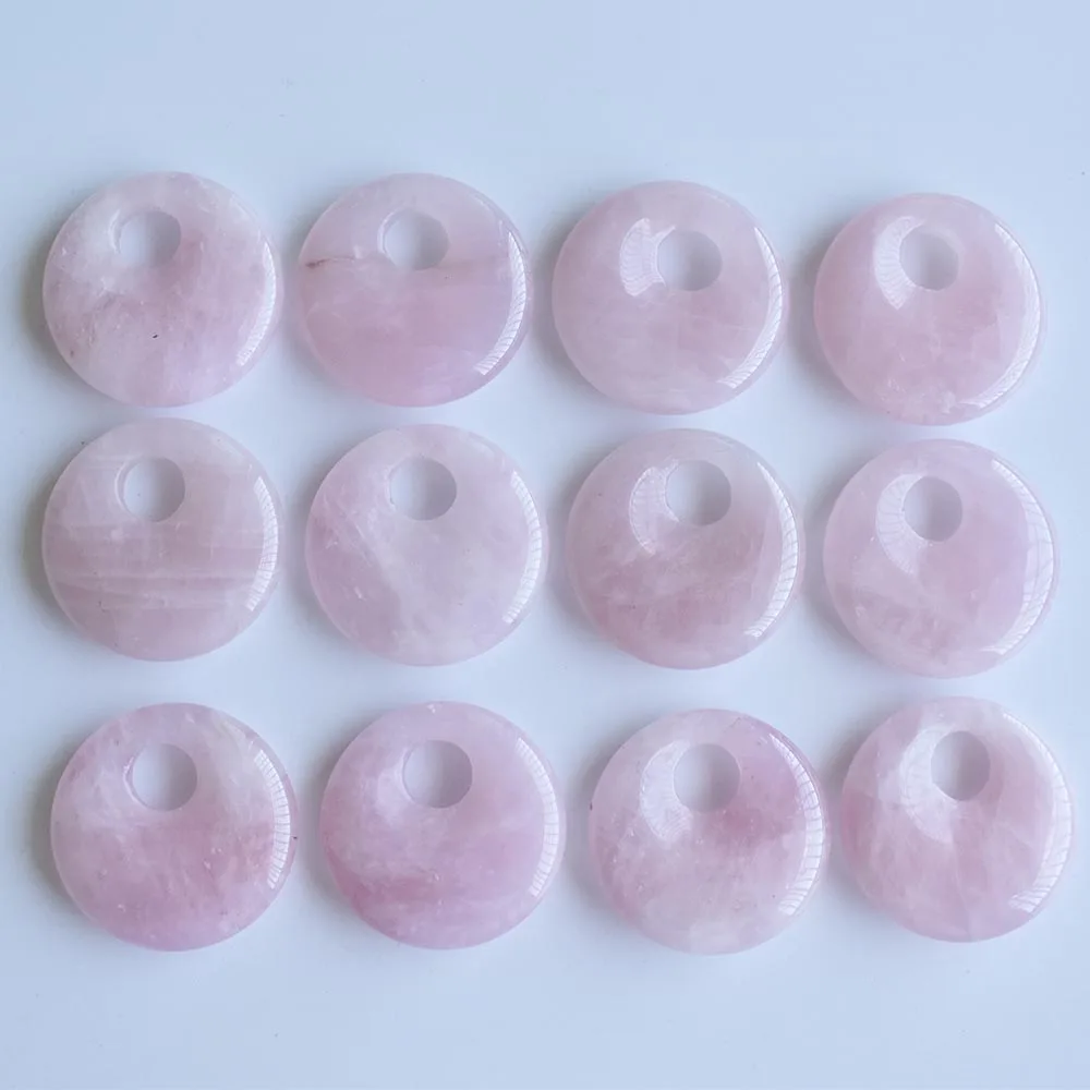 2021 New fashion natural roses quartz 30mm gogo donut charms pendants for necklace Bracelet jewelry making Wholesale 12pcs/lot