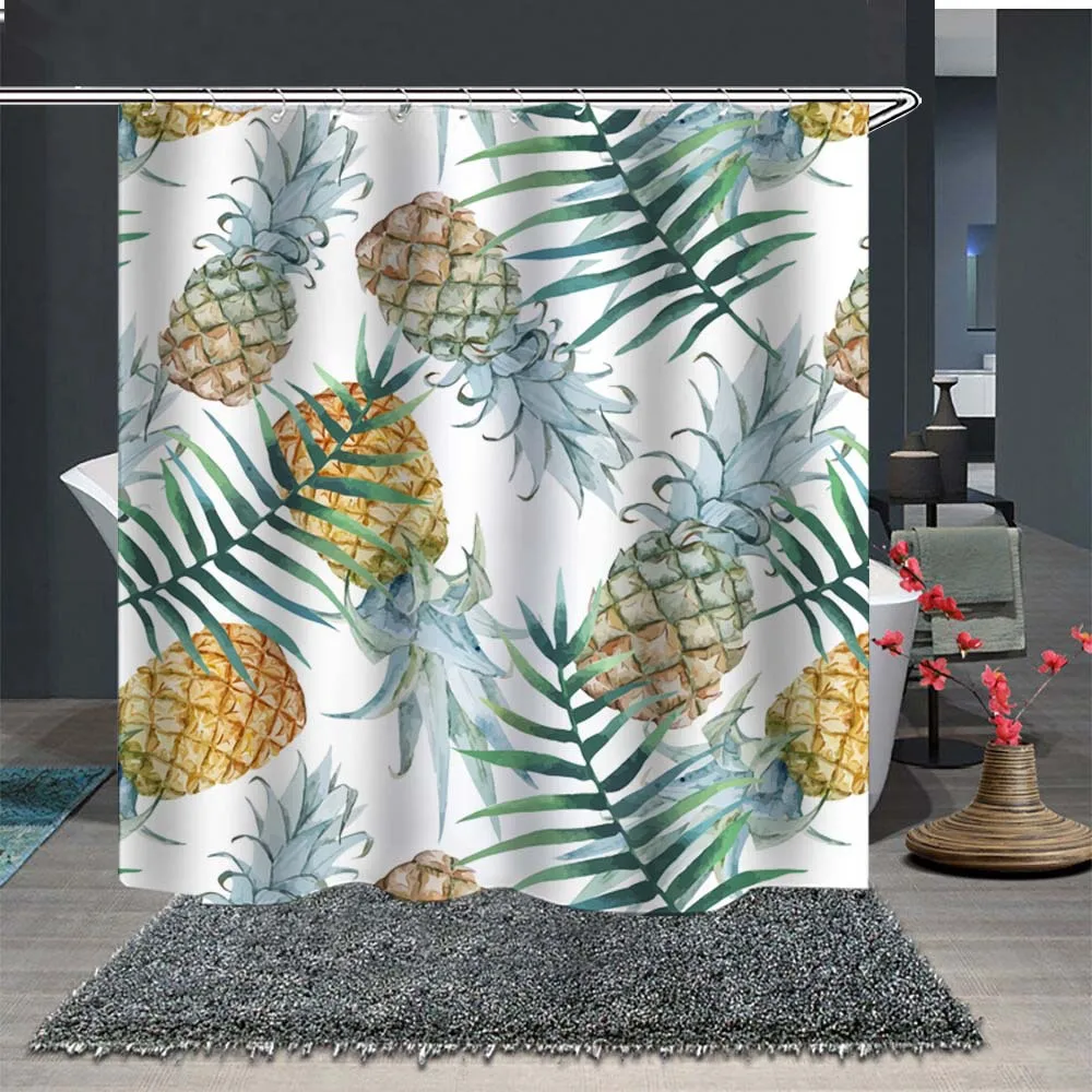 Nordic Summer Pineapple Art Poster Curtain For Living Room Background Decoration Bathroom Waterproof Shower Curtain Bath Decor
