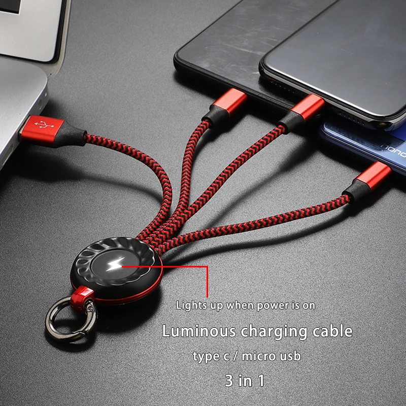 Short Keychain Usb Charge Cable For Samsung S10 Note20 A10 Micro Type-c Illuminated Charging Cable For Huawei Mate20 P30 Xiaomi