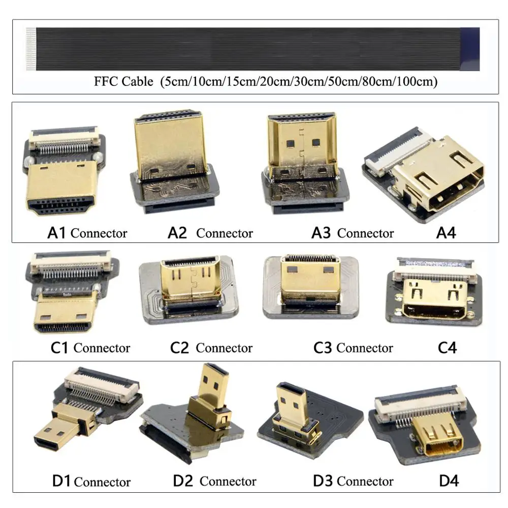 Cable de alta definición Serie A1 Super corto fpc ffc, Cable plano ultrafino fpv HDTV, Cable flexible mini hd a micro hd, 10cm