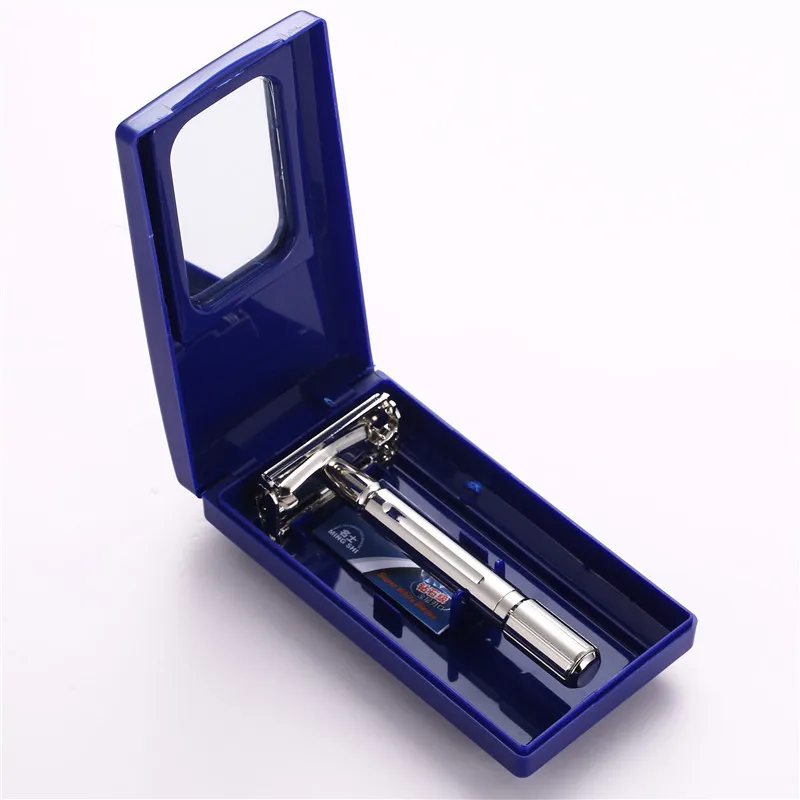 New Safety Razor Men Shaving Double Edges Shaver Metal Handle Manual Replaceable Blade Shavers With Travel Box 1 Blade