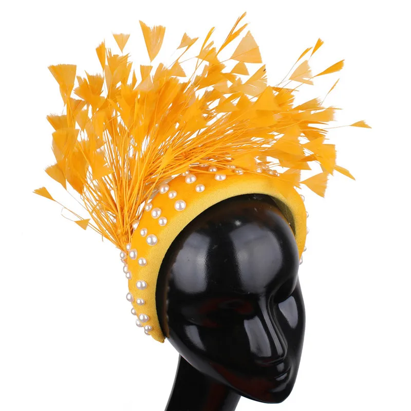 

Yellow Charming Princess Banquet Fascinators Hair Accessories Peals Fashion Headwear For Ladies Church Weddings Headdress