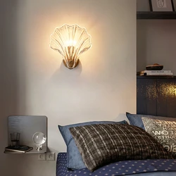 Nordic Led E14 Tv Background Wall Lamp For Aisle Corridor Bedroom Study Living Room Bedsides Shell Shape Glass Lampshade Light