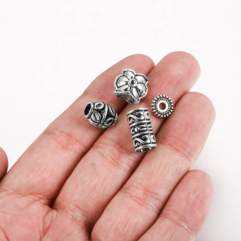 20pcs Tibetan Antique Big Hole Spacer Beads Tube Metal Loose Beads for Jewelry Finding DIY Necklace Bracelet Accessories