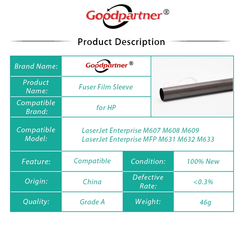 1X RM2-1257-000CN RM2-1256-000CN Fixierfolienhülle für HP LaserJet Enterprise M607 M608 M609 MFP M631 M632 M633 / 607 608 609