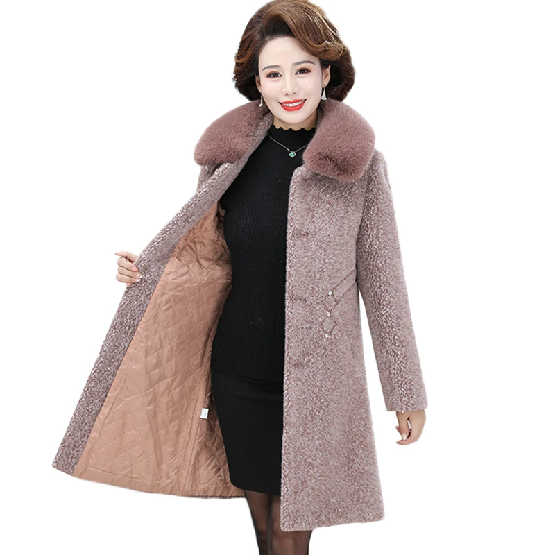 

Plus Size 5XL Middle-aged Female Woolen Coat Outerwear Winter Jacket Women New Solid Mid Long Imitation Mink Velvet Wool Coat