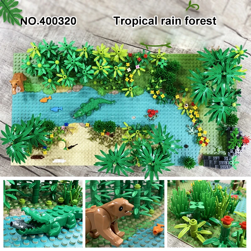 MOC Military Rainforest Baseplate Parts Animal Jungle Flower Tree Plants City Adventure Building Blocks Assemble DIY Toys Gifts