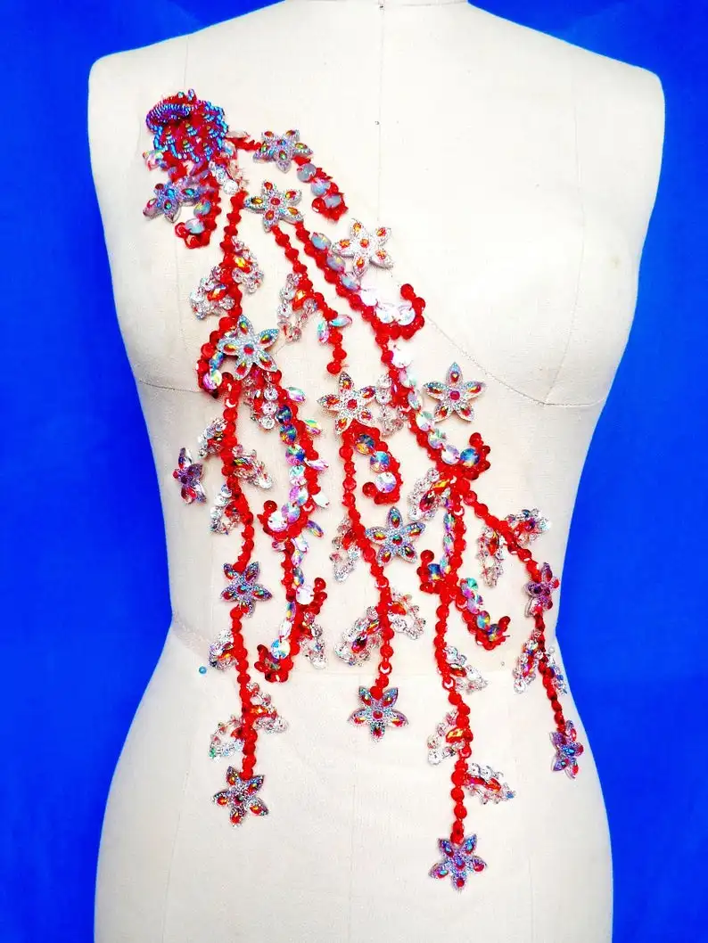 Blue/Red/Purple beaded Applique, beaded Applique lace for lyrical dance costumes bridal applique with sequins