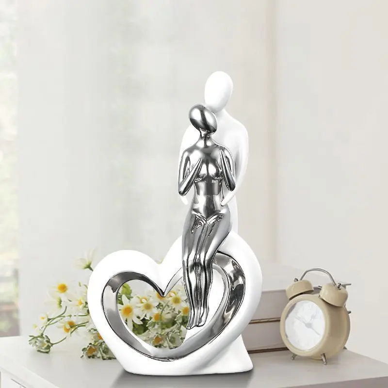 MODERN CERAMIC ABSTRACT COUPLE SCULPTURE ROMANTIC FIGURE STATUE LOVER FIGURINE WEDDING ROOM DECORATIONS GIRLFRIENDS WEDDING GIFT