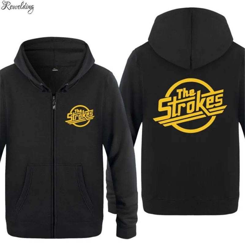 Mens Hoodies Rock THE STROKES Printed Hoodie Men Hip Hop Zipper Jackets Fleece Long Sleeve Men's Skate Sweatshirt Homens Moletom