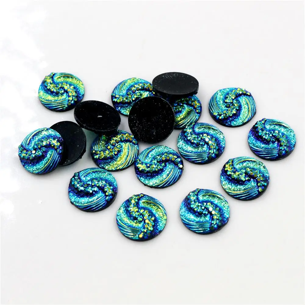 

New Fashion 40pcs 12mm Blue AB Color Tai Chi Style Flat Back Resin Cabochons Cameo For Bracelet Earrings accessories