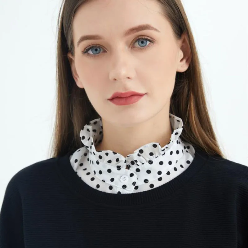 Dot Print Fake Collar Women Detachable Collars Black Vintage Stand Ladies Lapel Tie False Collars Woman Half Shirt Neckwear