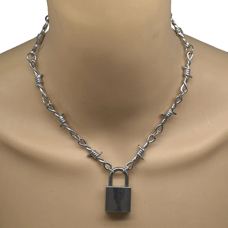 Handmade Cool PadLock Pendant Necklace Streetwear Punk Necklaces Gothic Choker Party Jewelry