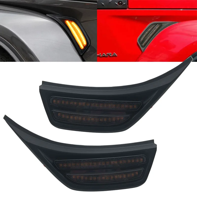 2Pcs LED Front Fender Side Marker Light Turn Signal Lamp for J eep W rangler JL 2018 2019 2020