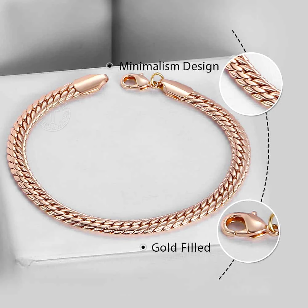 585 Rose Gold Color Bracelet For Men Women Hammered Herringbone Snake Chain Bracelet Fashion Jewelry 6mm 20CM CB02