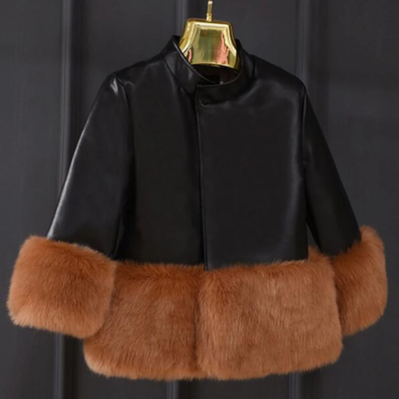 new Autumn winter suede leather imitation fox fur coat Faux fur fur stitching jacket casual stand collar leather female PU