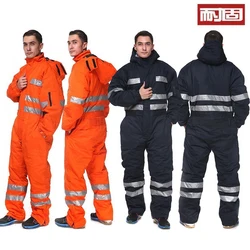 Solid-resistant conjoined work cold-proof clothing cotton-padded clothes winter men's thickened warm outdoor reflective