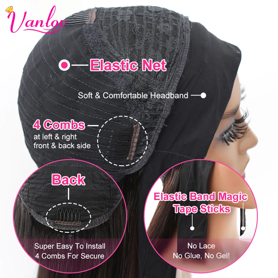 Vanlov Brazilian Water Wave Headband Wig Human Hair Glueless Full Machine Made Wigs Remy Human Hair Scarf Wig For Black Women