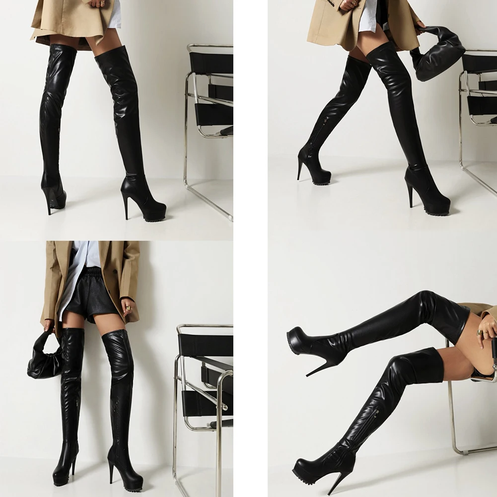 INS Hot Sale Platform Thin High Heels Sexy Women Thigh High Boots Zipper Party Dress Top Quality Over The Knee Boots For Women