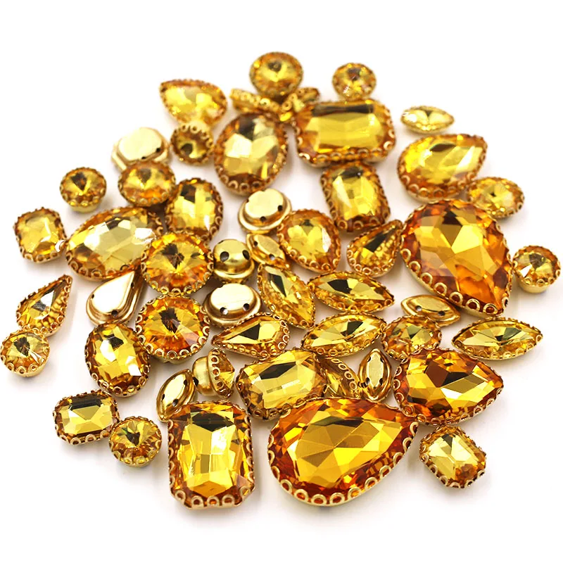 Decorazione di cerimonia nuziale 50 pz/borsa forma mista oro giallo fai da te cristallo pietra oro pizzo artiglio strass cucire sui