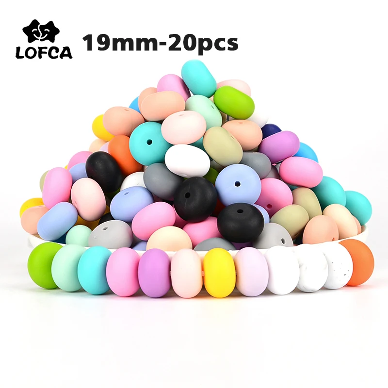 LOFCA 19mm Silicone Abacus Beads 20pcs Handmade DIY Toy Food Grade Baby Teething Beads Chewable Colorful Teething For Infant