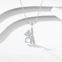 925 Sterling Silver Zircon Bear Star Charm Pendent Necklace For Women Girls Party 2021 Jewelry Choker Collar Chains Necklace