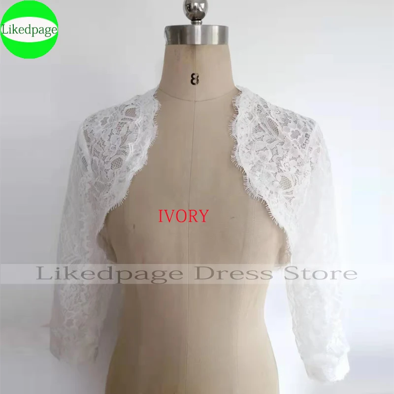 Spitze Hochzeit Jacke 2021 Einfache Aktien von frauen 3/4 Langarm Schultern Cropped Bolero Günstige Braut Wraps Chaquetas De nujer