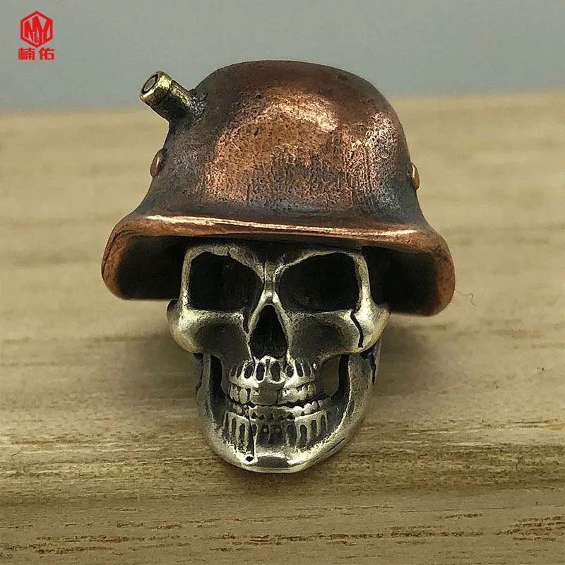 1PC Soldier Skull Retro Brass Copper EDC Paracord Beads Lanyard Pendants Knife Beads Umbrella Rope Cord Necklace Bracelet Beads