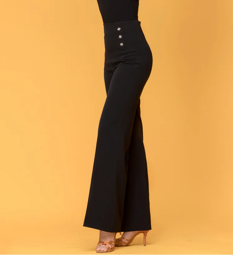 Pantalones de baile latino para mujer, pantalón de pierna ancha, cintura alta, flamenco, Salsa, Tango, Samba, Ropa de baile, ropa de práctica de salón, en stock