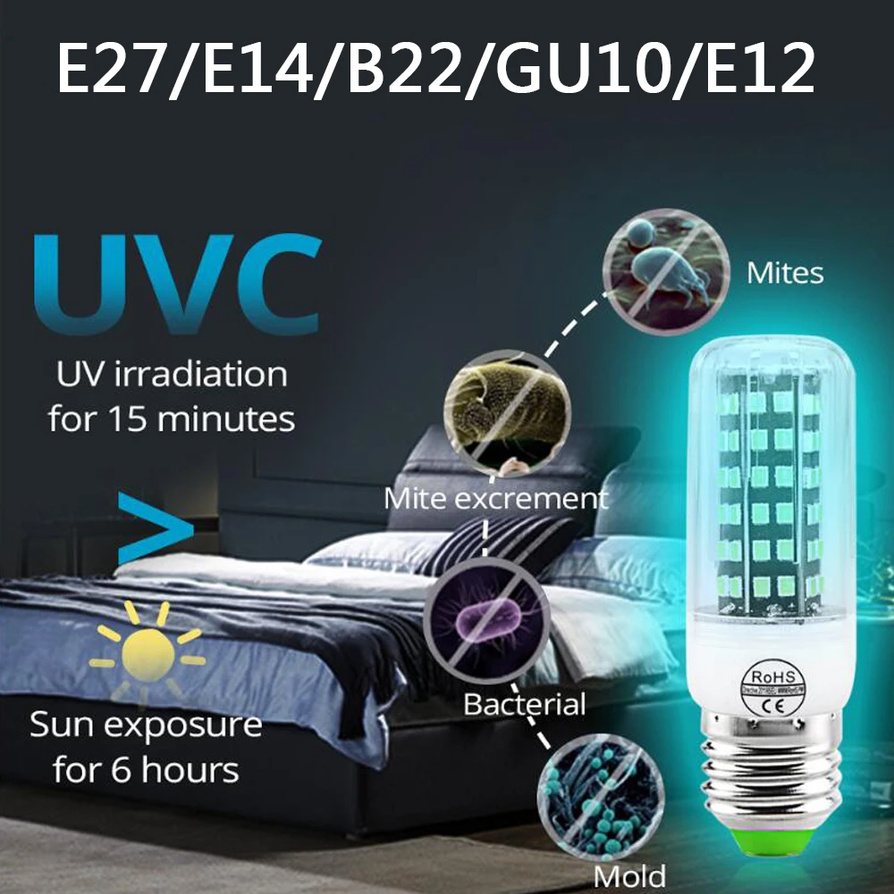 UV Sterilizer E27 E14 B22 LED Ultraviolet Light Bulb 110V 220V GU10 UV Desinfection Lamp MR16 E12 UVC Germicidal Light Antivirus