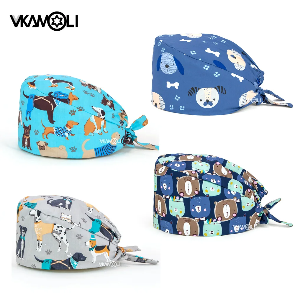 Nieuwe Unisex Katoen Cartoon Anime Print Hoeden Verstelbare Scrub Hoed Schoonheidssalon Laboratorium Pet Shop Scrub Cap