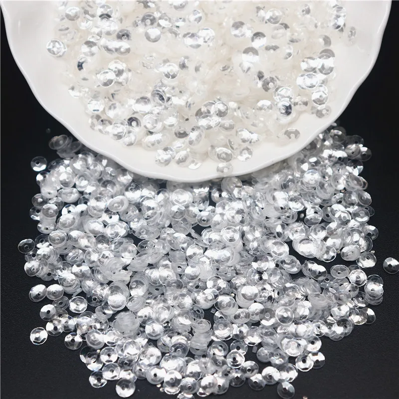 3mm 4mm 5mm 6mm Transparent Crystal Sequin Cup Flat Round PVC Loose Sequins for Diy Handmade Sewing Accessories 10g