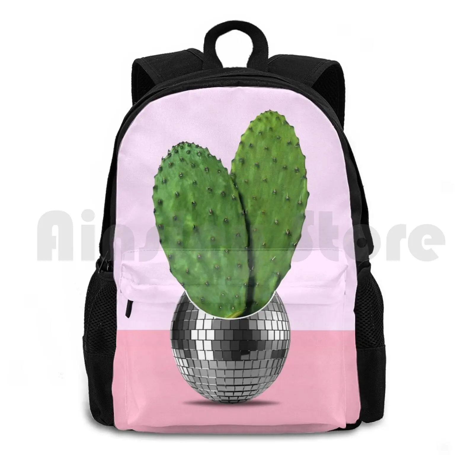 Cactus Disco Party Outdoor Hiking Backpack Waterproof Camping Travel Cactus Cacti Succulent Disco Ball Party Birthday Wedding