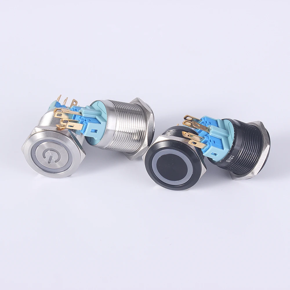 22mm Waterproof Metal Push Button Switch With LED light RED BLUE GREEN YELLOW Self-locking and Momentary