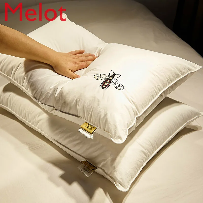 Fashionable Household Pure Color Eco-Friendly Down Pillow Simple And Soft Pure Cotton White Goose Down Pillow Core