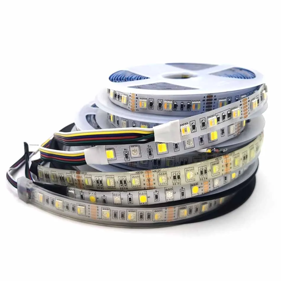 High quality 5M LED strip 5050 DC12V/24V 4 in1/ 5 in1 5colors chips RGBCCT RGB+WW+CW 60LEDs/M RGBW RGBWW Flexible LED Strip