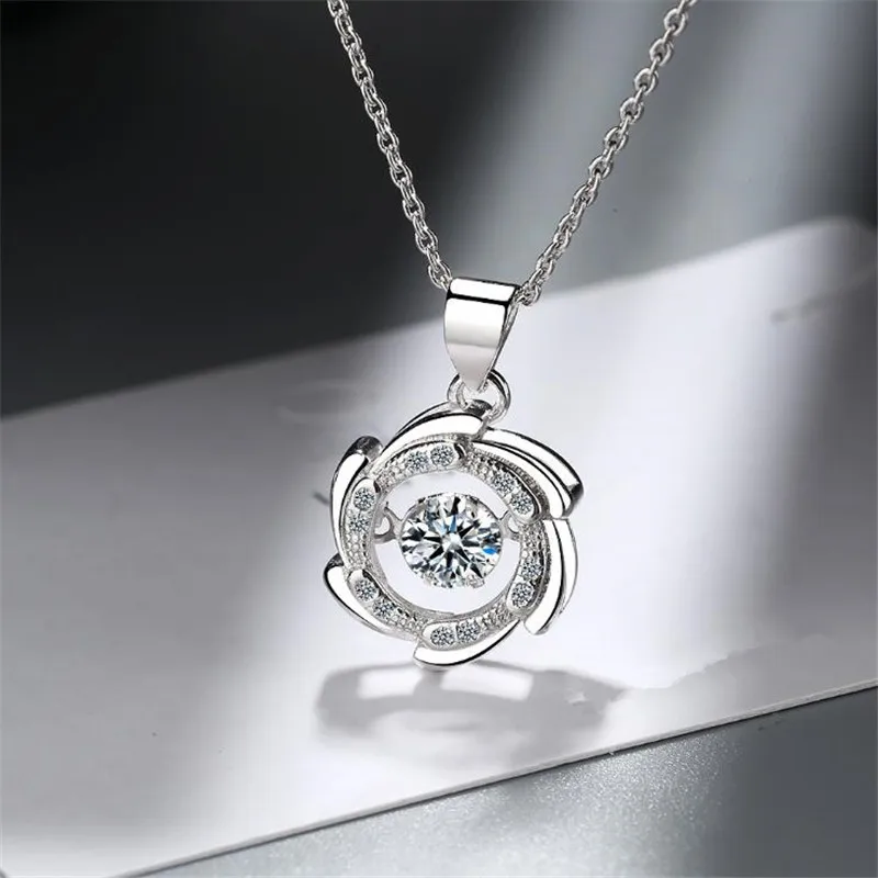 Exquisite Crystal Flower Pendant Necklace For Women Jewelry Bright Stone Lady Silver 925 Clavicle Necklace Female Choker Bijou