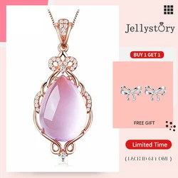 Jellystory Trendy Silver 925 Jewelry Necklace with Water drop shape Pink rose quartz zircon gemstones Pendant for Women Wedding