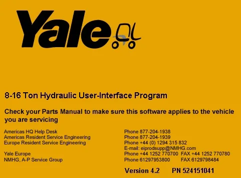 

Yale 8-16 Ton Hydraulic User-Interface Program v4.2