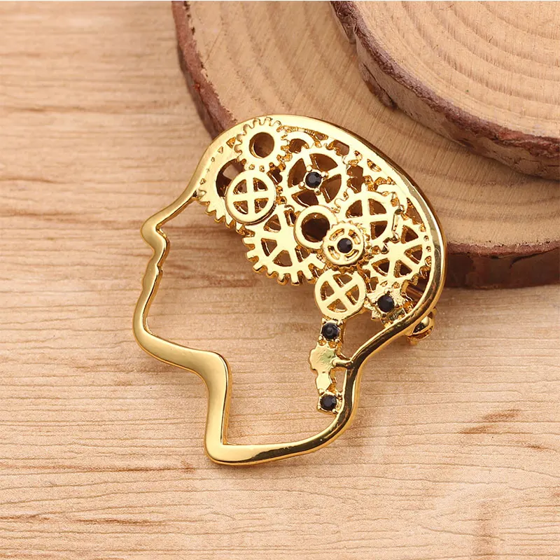 Fashion Pin Brooches Cerebrum/ Brain Style Gold Color Creative Accessories Charms For Men Women Gift 3.3cm x 2.9cm, 1 Piece