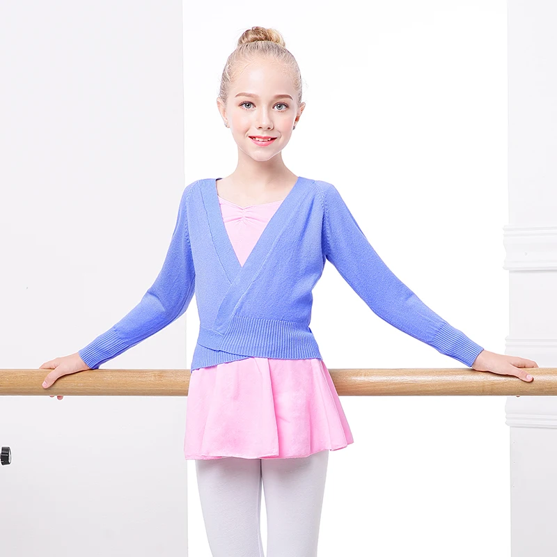 Autumn Winter Wrap Ballet Sweater Cardigans for Girls Kids Soft Knitted Dance Leotards Crossover Warm Ballet Coats