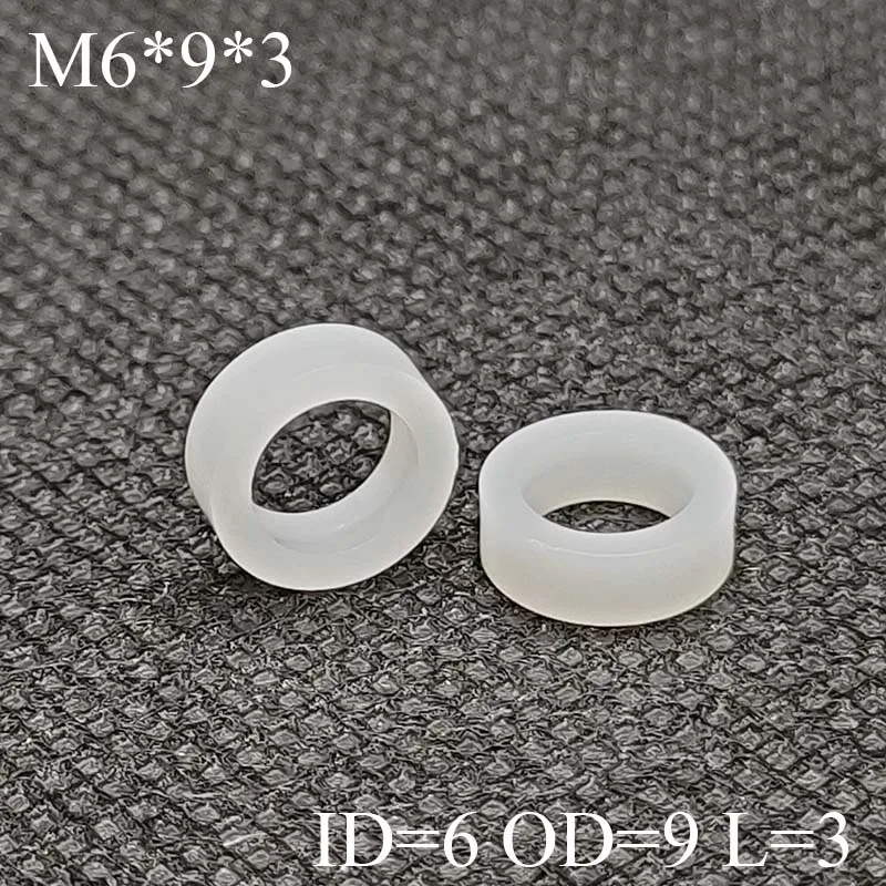 M6 * 9*3 Witte Ronde Nylon Threadless Plastic Spacer Abs Standoff Wasmachine Non-Threaded Pcb Board Schroef bolt Id = 6 Od = 9 L = 3
