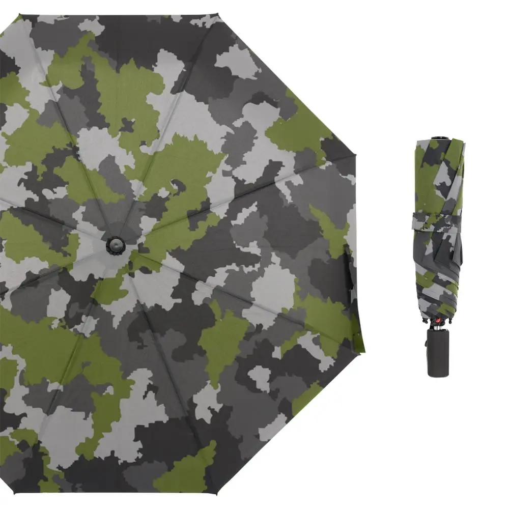 Windproof Camouflage Umbrellas 8 Rib Non Automatic Travel Umbrella Three Folding Compact Rain Umbrella for Men Accept Customized