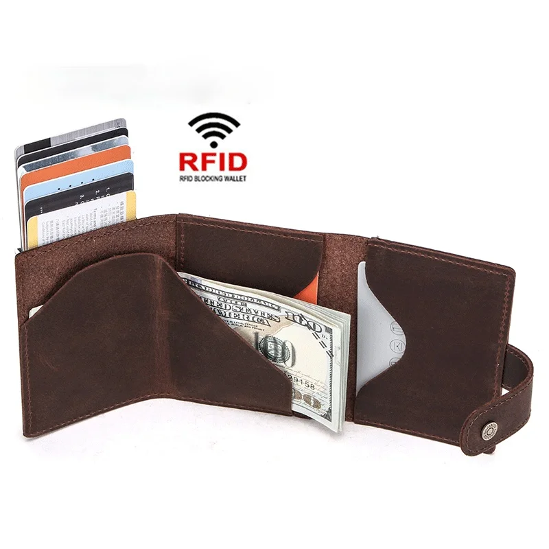 

RFID anti-theft brush trend cowhide card holder card holder multifunctional leather automatic card box