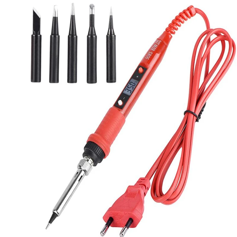 220V  80W  Digital display EU Adjustable Temperature Electric Soldering Iron with 6 Welding tip free shipping