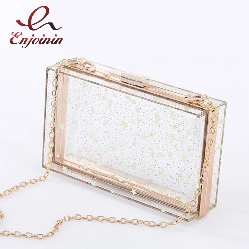 

Transparent Star Acrylic Box Party Ladies Clutch Fashion Chain Shoulder Bag Casual Purses and Handbags Female Crossbody Pouch