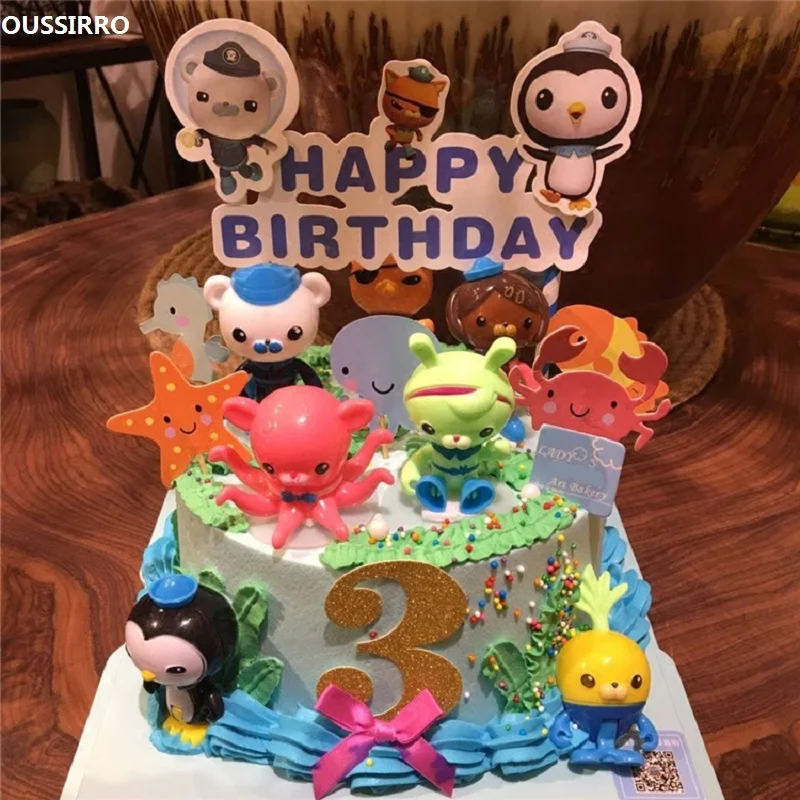 

8Pcs / Set Octonauts Action Figures Toys Birthday Gift + Seabed animals (24pcs) cake decoration toppers + 1PC Cake Decor Flag